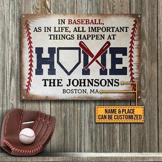Metal Sign- Baseball All Important Things Happen At Home Rectangle Metal Sign Custom Name Place - Thegiftio UK