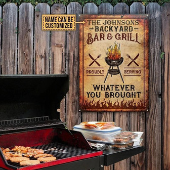 Metal Sign- BBQ Bar And Grill Vintage Vertical Custom Name Rectangle Metal Sign - Thegiftio