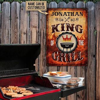 Metal Sign- BBQ King Grill Orange Rectangle Metal Sign Custom Name - Thegiftio UK