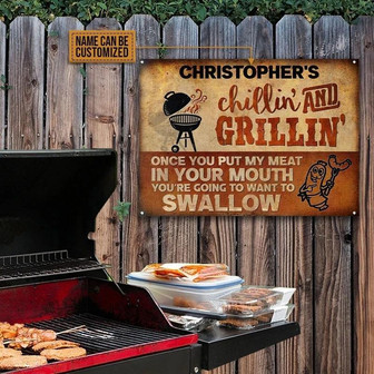 Metal Sign- BBQ Once You Put My Meat Orange Rectangle Metal Sign Custom Name - Thegiftio UK