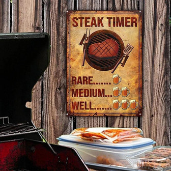 Metal Sign- BBQ Steak Timer Rustic Design Rectangle Metal Sign - Thegiftio UK