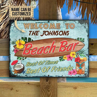 Metal Sign- Beach Bar Let's Get Freaky Blue Rectangle Metal Sign Custom Name - Thegiftio UK