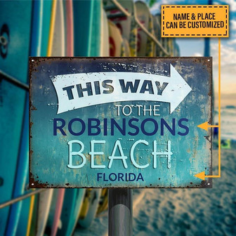 Metal Sign- This Way To The Beach Cute Rectangle Metal Sign Custom Name Place - Thegiftio UK