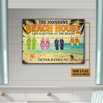 Metal Sign- Beach House Cute Flip Flops Rectangle Metal Sign Custom Name Place - Thegiftio UK