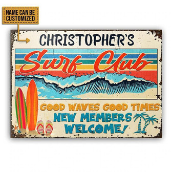Metal Sign- Beach Surfing Surf Club Good Waves Rectangle Metal Sign Custom Name - Thegiftio UK