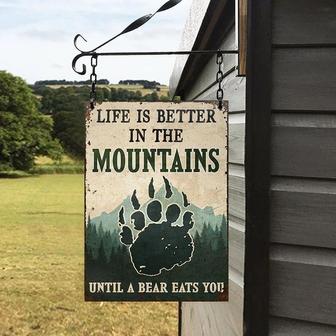Metal Sign- Bear Life Is Better In The Mountains Rectangle Metal Sign - Thegiftio UK