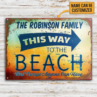 Metal Sign- Beautiful Design Beach This Way Rectangle Metal Sign Custom Name - Thegiftio UK