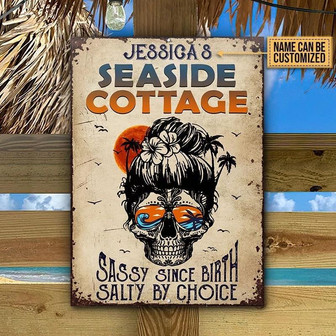 Metal Sign- Beautiful Design Beach Skull Sassy Rectangle Metal Sign Custom Name - Thegiftio UK
