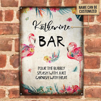 Metal Sign- Beautiful Design Flamingo Pour Splash Garnish Rectangle Metal Sign Custom Name - Thegiftio UK