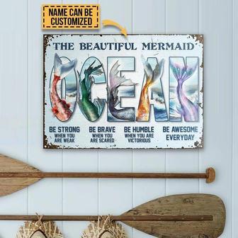 Metal Sign- Beautiful Design Mermaid Ocean Text Be Awesome Custom Name Rectangle Metal Sign - Thegiftio UK