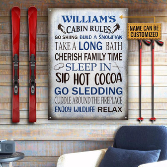 Metal Sign- Beautiful Design Skiing Cabin Rules Rectangle Metal Sign Custom Name - Thegiftio UK