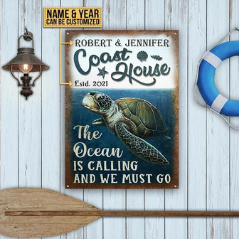 Metal Sign- Beautiful Design Turtle Ocean Calling Rectangle Metal Sign Custom Name Year - Thegiftio UK