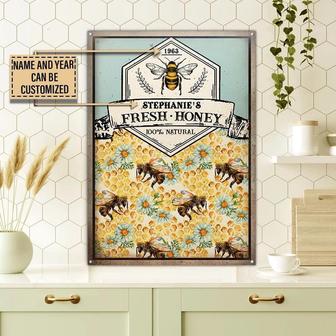 Metal Sign- Beautiful Honey Bee Fresh Honey Rectangle Metal Sign Custom Name Year - Thegiftio UK