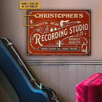 Metal Sign- Beautiful Style Guitar Vintage Red Rectangle Metal Sign Custom Name Year - Thegiftio UK