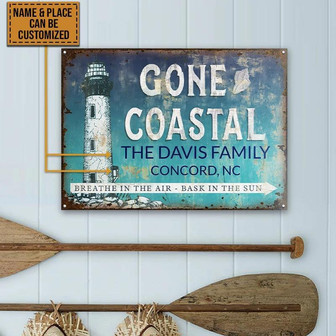 Metal Sign- Beautiful White Lighthouse Gone Coastal Rectangle Metal Sign Custom Name Place - Thegiftio UK