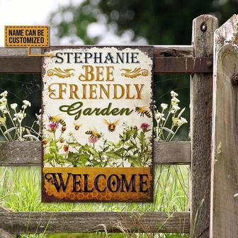 Metal Sign- Bee Friendly Garden Beautiful Rectangle Metal Sign Custom Name - Thegiftio UK