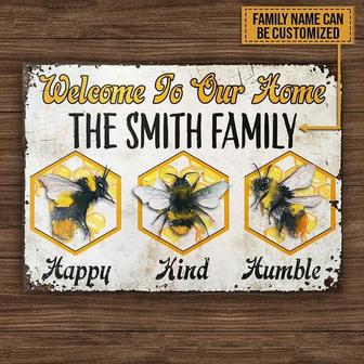 Metal Sign- Bee Happy Kind Humble Beautiful Rectangle Metal Sign Custom Name - Thegiftio UK