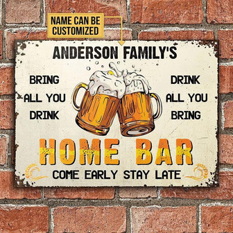 Metal Sign- Beer Home Bar White Rectangle Metal Sign Custom Name - Thegiftio