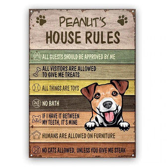 Metal Sign- Beloved Dog House Rules Rectangle Metal Sign Custom Name - Thegiftio UK