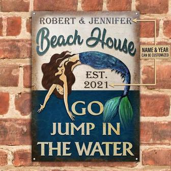 Metal Sign- Bend Mermaid Beach House Go Jump Rectangle Metal Sign Custom Name Year - Thegiftio UK