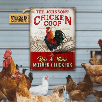 Metal Sign- Big Farm Chicken Coop Rise And Shine Vertical Rectangle Metal Sign Custom Name - Thegiftio UK