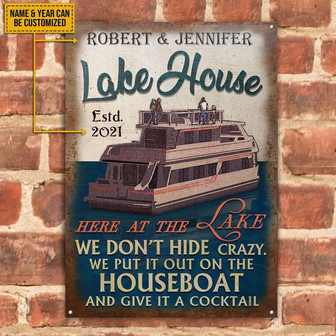 Metal Sign- Big Houseboat Lake Rectangle Metal Sign Custom Name Year - Thegiftio UK