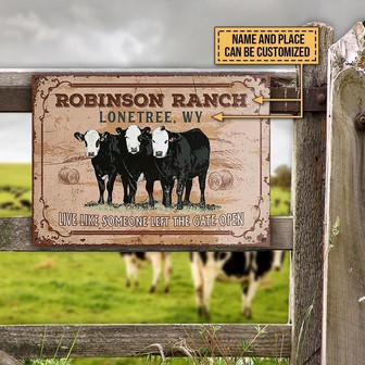 Metal Sign- Black Cattle Ranch The Gate Open Rectangle Metal Sign Custom Name Place - Thegiftio UK