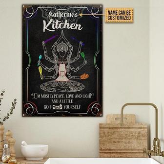 Metal Sign- Black Theme Farmhouse Kitchen Mostly Peace Rectangle Metal Sign Custom Name - Thegiftio UK