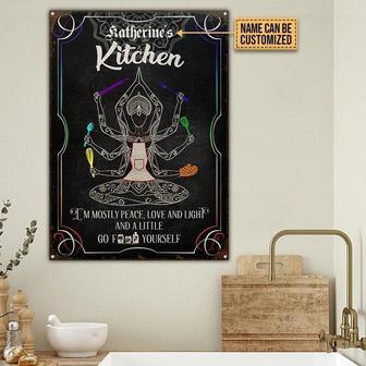 Metal Sign- Black Theme Farmhouse Kitchen Mostly Peace Rectangle Metal Sign Custom Name - Thegiftio UK