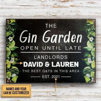 Metal Sign- Black Theme Gin Garden Until Late Rectangle Metal Sign Custom Name Year - Thegiftio UK