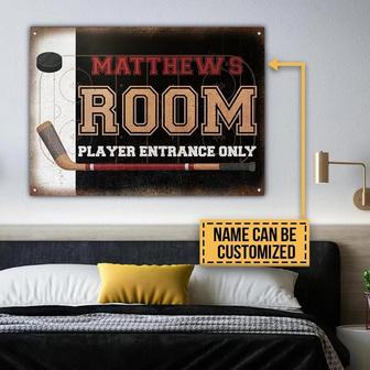Metal Sign- Black Theme Hockey Player Entrance Rectangle Metal Sign Custom Name - Thegiftio UK