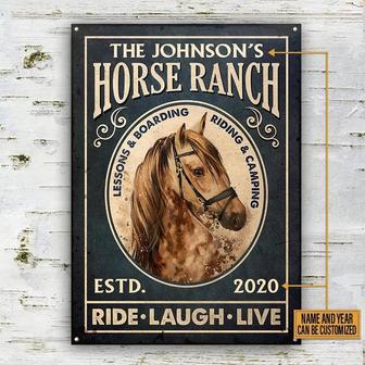 Metal Sign- Black Theme Horse Ranch Lessons And Boarding Rectangle Metal Sign Custom Name Year - Thegiftio UK