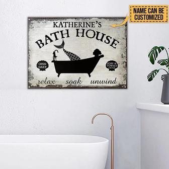 Metal Sign- Black Mermaid Bath House Rectangle Metal Sign Custom Name - Thegiftio UK