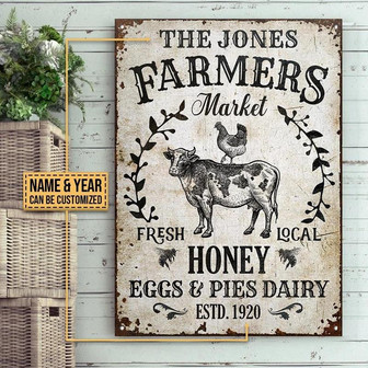 Metal Sign- Black Pattern Farm Farmers Market Rectangle Metal Sign Custom Name Year - Thegiftio UK