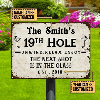 Metal Sign- Black Pattern Golf Next Shot Rectangle Metal Sign Custom Name Year - Thegiftio UK