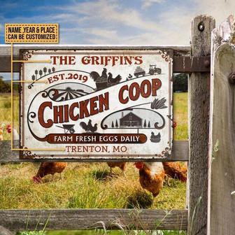 Metal Sign- Black And Red Design Chicken Coop Rectangle Metal Sign Custom Name Year Place - Thegiftio UK