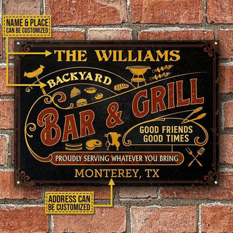 Metal Sign- Black Yellow Bar And Grill Rectangle Metal Sign Custom Name Place Address - Thegiftio UK