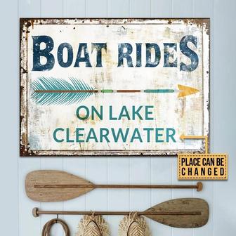 Metal Sign- Blue Arrow Boating Rides On Lake Rectangle Metal Sign Custom Place - Thegiftio UK
