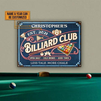 Metal Sign- Blue Theme Billiard Club Neon Design Rectangle Metal Sign Custom Name Year - Thegiftio UK