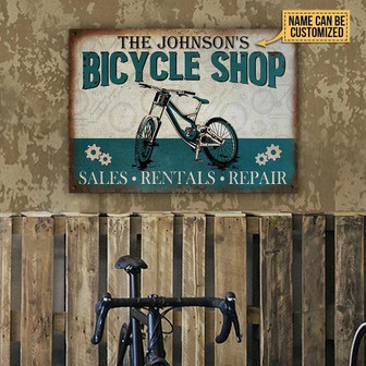 Metal Sign- Blue Theme Cycling Bicycle Shop Sales Rentals Custom Name Rectangle Metal Sign - Thegiftio