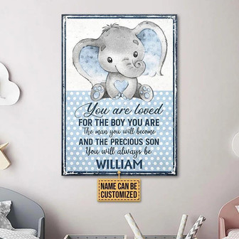 Metal Sign- Blue Elephant You Are Loved Rectangle Metal Sign Custom Name - Thegiftio UK