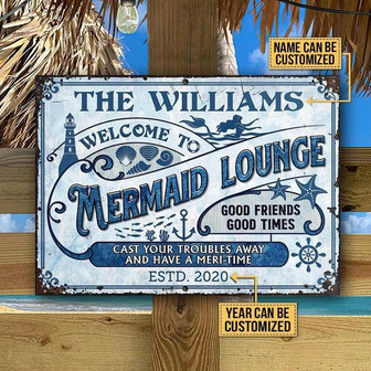 Metal Sign- Blue Mermaid Lounge Have A Meri-Time Custom Name Rectangle Metal Sign - Thegiftio UK