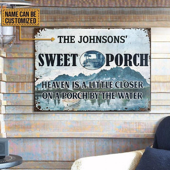 Metal Sign- Blue Pattern Lakes Porch By The Lake Rectangle Metal Sign Custom Name - Thegiftio UK
