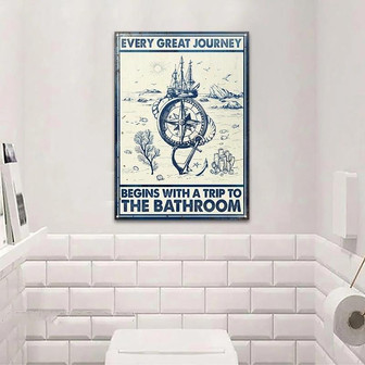 Metal Sign- Blue Sailor Trip To The Bathroom Rectangle Metal Sign - Thegiftio UK
