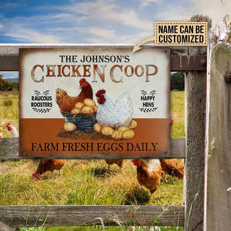 Metal Sign- Brown And White Chicken Coop Rectangle Metal Sign Custom Name - Thegiftio
