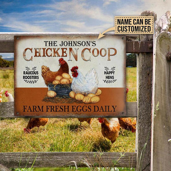 Metal Sign- Brown And White Chicken Coop Rectangle Metal Sign Custom Name - Thegiftio UK