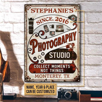 Metal Sign- Camera Collection Photography Studio Rectangle Metal Sign Custom Name Year Place - Thegiftio UK