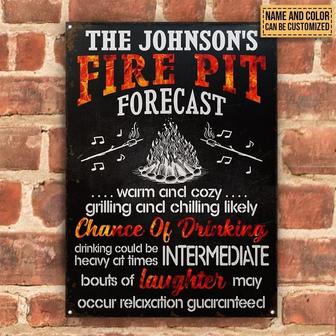 Metal Sign- Camping Fire Pit Forecast Chance Of Drinking Rectangle Metal Sign Custom Name Color - Thegiftio UK