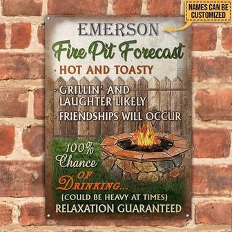 Metal Sign- Camping Fire Pit Forecast Wood Fence Rectangle Metal Sign Custom Name - Thegiftio UK