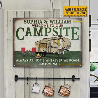 Metal Sign- Camping Welcome To Our Campsite Green Rectangle Metal Sign Custom Name Place - Thegiftio UK